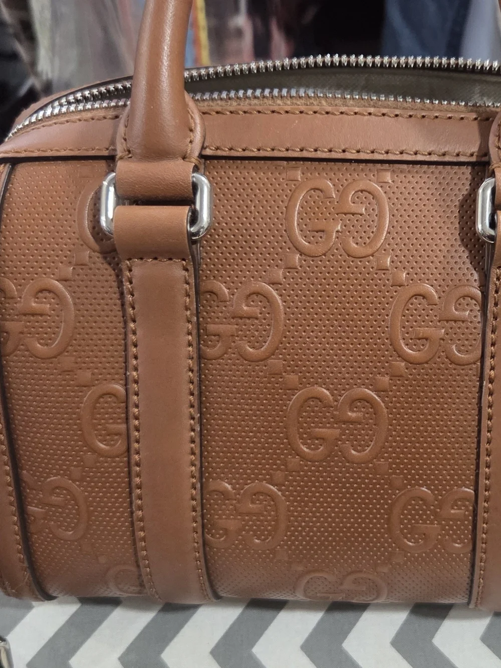 Gucci Brown Embossed Leather Handbag... 100% AUTHENTIC